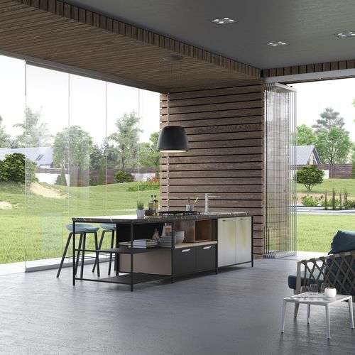Schiebe-Stapel-Terrassentür - TUTTOVETRO - Sunroom S.p.A. - Aluminium / rechts / maßgefertigt