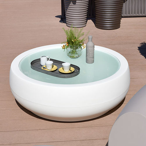 Moderner Couchtisch - CHUBBY - SLIDE - Glas / Polyethylen / rund
