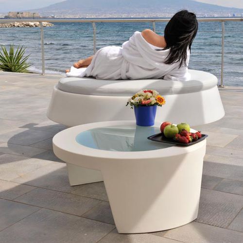 Moderner Couchtisch - TAO - SLIDE - Glas / Polyethylen / rund