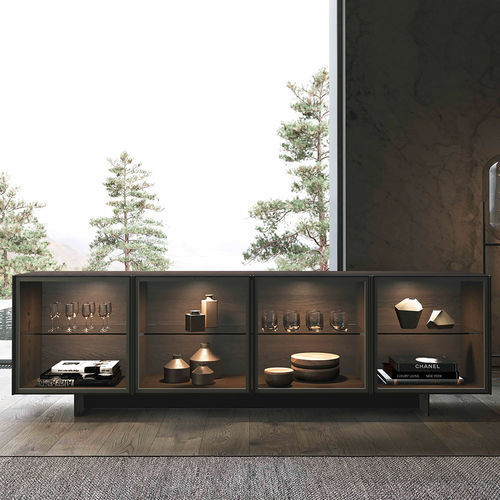 Modernes Sideboard - THELMA - Olivieri - Eiche / Glas / mit Schwingtür