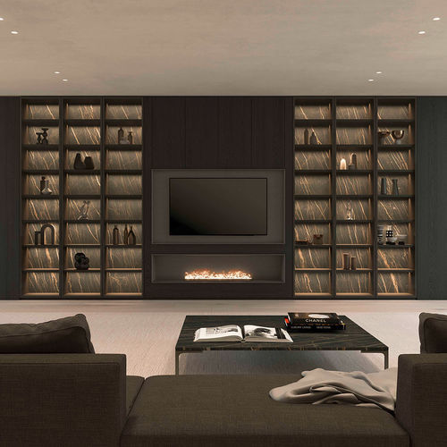 Moderne Wohnwand - DRESS CODE - Olivieri - lackiertes Holz / mit Regal / mit integriertem Stauraum
