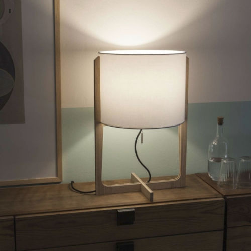 Tischlampe - MELINA - Carpyen, - Leinen / Eiche / modern