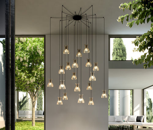 Hängelampe - DOMITA S/20/19L - BOVER Barcelona - Aluminium / Holz / modern