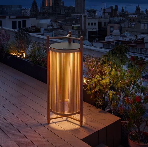 Bodenlampe - Kando P/111/R  - BOVER Barcelona - Aluminium / Teakholz / Polycarbonat
