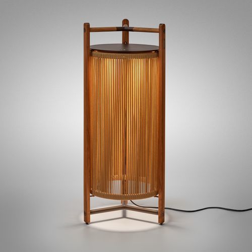 Bodenlampe - Kando P/111  - BOVER Barcelona - Aluminium / Teakholz / Polycarbonat
