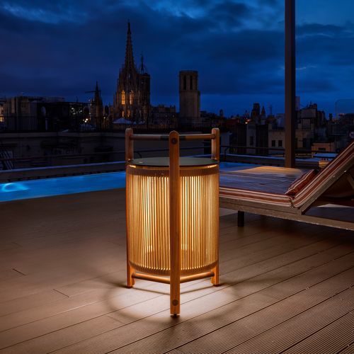 Bodenlampe - Kando P/76/R  - BOVER Barcelona - Aluminium / Teakholz / Polycarbonat