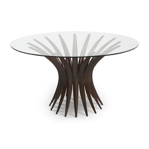 Moderner Tisch - NIEMEYER II - Christopher Guy - Hartglas / Gestell aus Mahagoni / rund