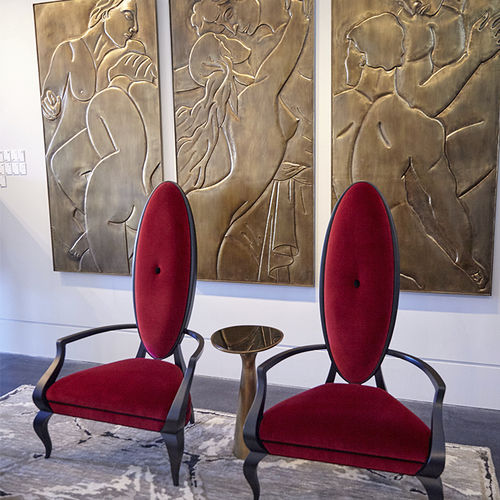 Moderner Lampentisch - 76-0356 BELLINI - Christopher Guy - Hartglas / Gestell aus Messing / gebogen