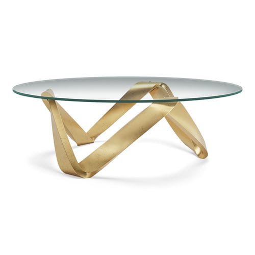 Industriedesign-Couchtisch - MOBIUS - Christopher Guy - Hartglas / Gestell aus Mahagoni / rund