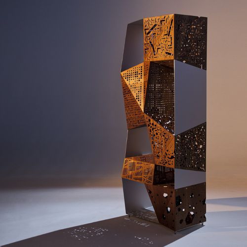 Modernes Regal - RIDDLED TOTEM - CASAMANIA HORM - aus lackiertem Aluminium / Holzfurnier / mit Stauraum