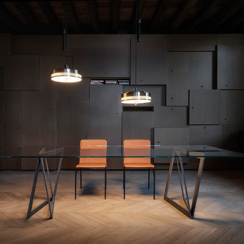 Moderner Tisch - QUADROR 02 - CASAMANIA HORM - Hartglas / Gestell aus Metall / rechteckig
