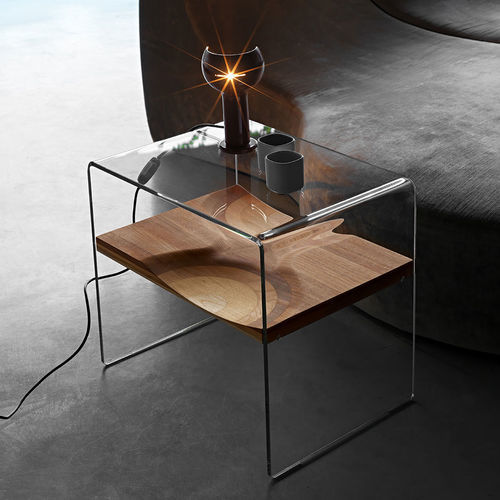 Moderner Beistelltisch - BIFRONTE  - CASAMANIA HORM - Sperrholz / Nussbaum / Glas
