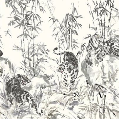 Innenwandverkleidung - TAKES THE STAGE : TIGER IN THE GRASS - JIM THOMPSON - Stoff / bedruckt / Tapetenoptik