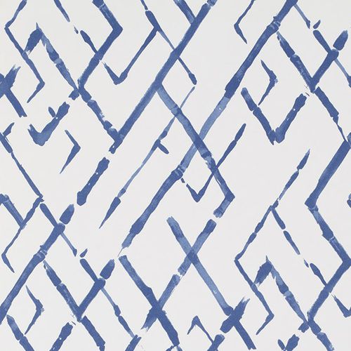 Moderne Tapete - PAGODA AND PALMS : FRETWORK - JIM THOMPSON - Motiv / grau / blau