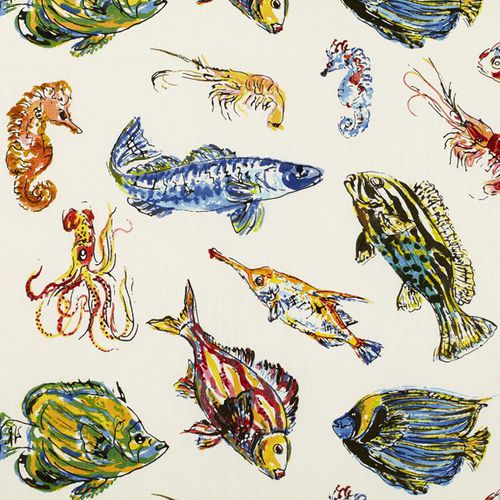 Möbelstoff - FANTASY ISLAND : FUNNY FISH - JIM THOMPSON - Tiermuster / Leinen