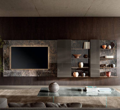 Moderne Wohnwand - 36e8 - LAGO - lackiertes Holz / Glas / Aluminium
