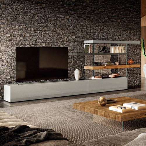 Moderne Wohnwand - Air  - LAGO - lackiertes Holz / Glas / Marmor