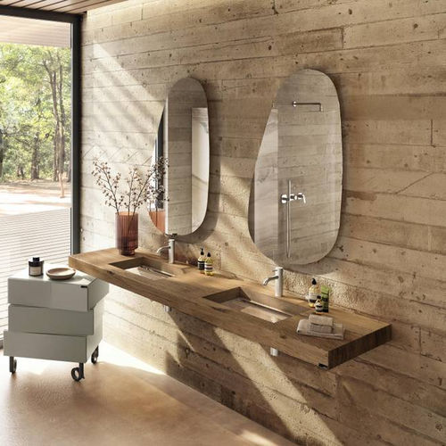 Wand-Waschbecken - Depth  - LAGO - Glas / Holz / mit integrierter Waschtischplatte