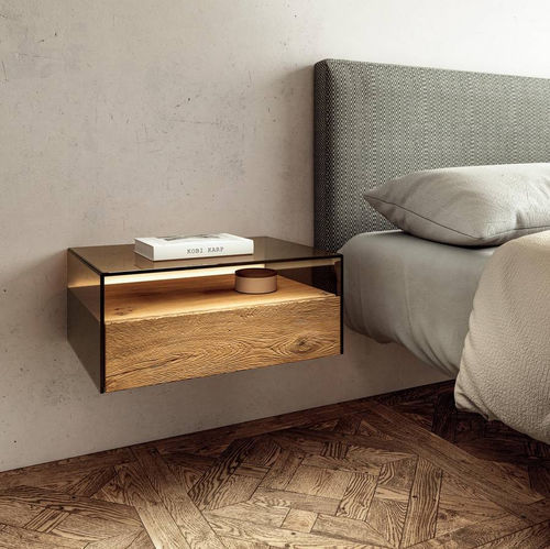 Moderner Nachttisch - Hom - LAGO - Holz / Glas / rechteckig
