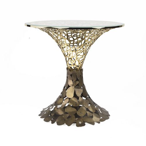 Beistelltisch / originelles Design - GOLDENART 598/TAV60 - iDL - Glas / Gestell aus Metall / rund