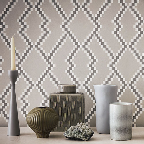 Moderne Tapete - FLORIS : DANTON  - ROMO - mit geometrischen Motiven / Stoffoptik / grau