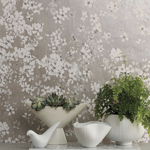Moderne Tapete - FLORIS : TIAMI - ROMO - Blumenmotiv / Stoffoptik / grau
