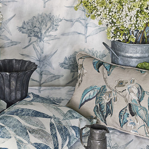 Möbelstoff - GARDENIA : WISTERIA EMBROIDERY - ROMO - für Vorhänge / Blumenmotive / Polyester