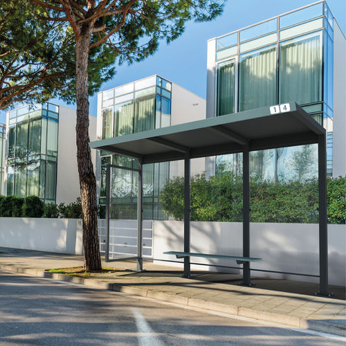 Buswartehalle / galvanisiertem Stahl - STAD - CITY DESIGN - Polycarbonat / mit Bank