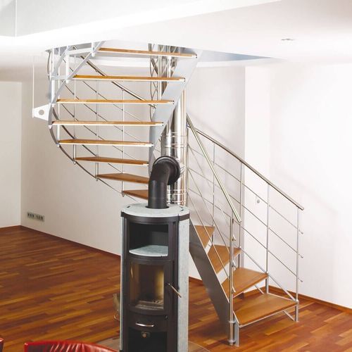 Wendeltreppe - B 401 - METALL CONCEPT - Holzstufen / mit Metallstruktur / für Privatgebrauch