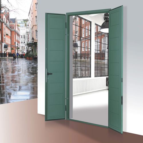 Einflügeliger Fensterladen - TEKNA BLIND - STEEL PROJECT - galvanisiertem Stahl / Holzoptik / Tür