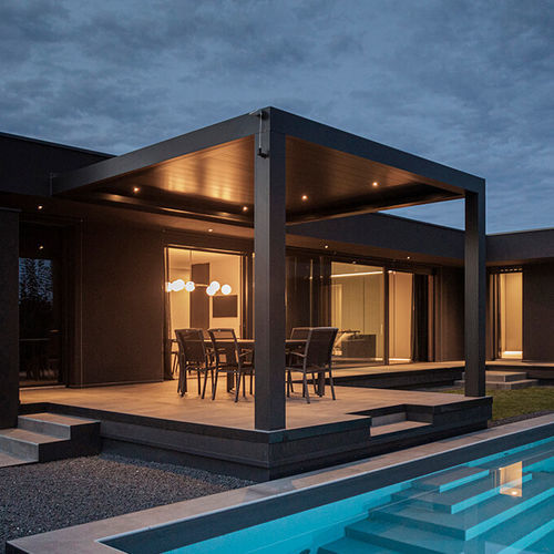 Selbsttragende Pergola - OPENAIR - MIONI - angebaut / Aluminium / Edelstahl
