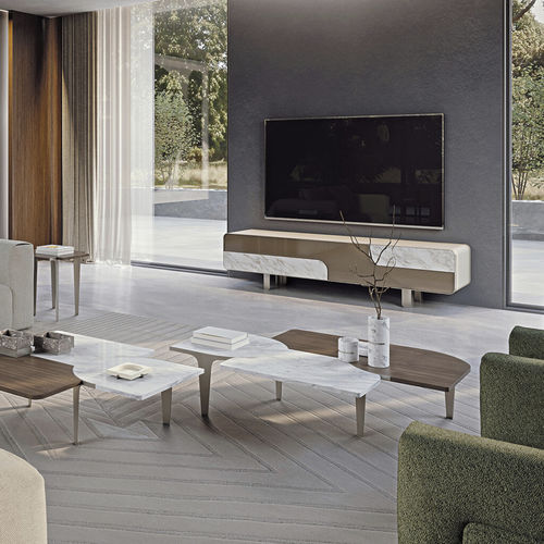Modernes Fernsehmöbel - Soul  - TURRI - mit Schubladen / Nussbaum / Marmor