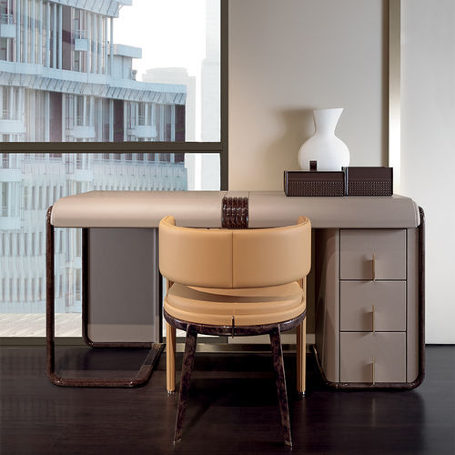 Bodenstehender Schreibtisch - Eclipse  - TURRI - modern / glänzend lackiertes Holz / Leder
