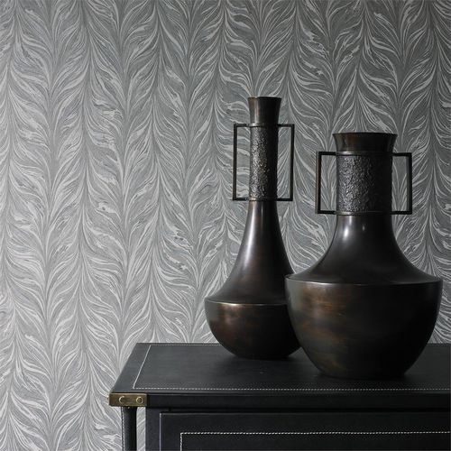 Moderne Tapete - EBRU II - Zoffany - Motiv / Stoffoptik / grau