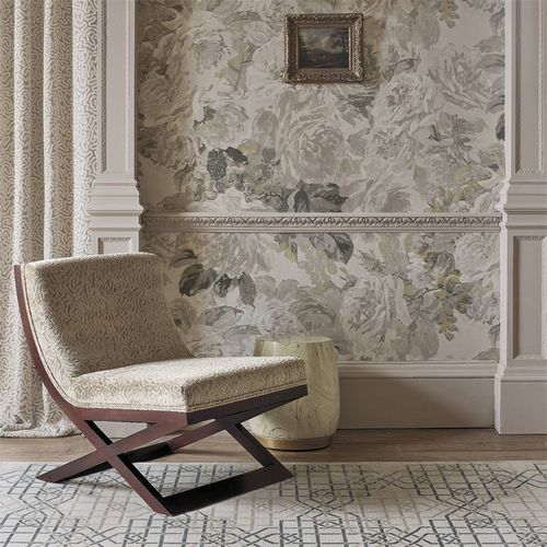 Moderne Tapete - ROSE ABSOLUTE  - Zoffany - Blumenmotive / Stoffoptik / grau