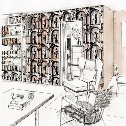 Design-Tapete - MONTACUTE - Zoffany - Städtemotiv / Stoffoptik / weiß