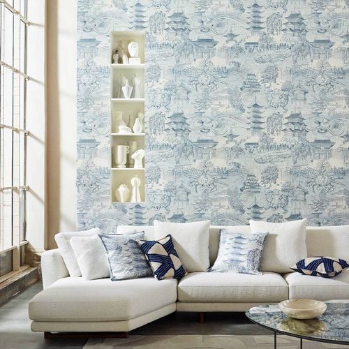 Moderne Tapete - EASTERN PALACE  - Zoffany - Motiv / Stoffoptik / blau