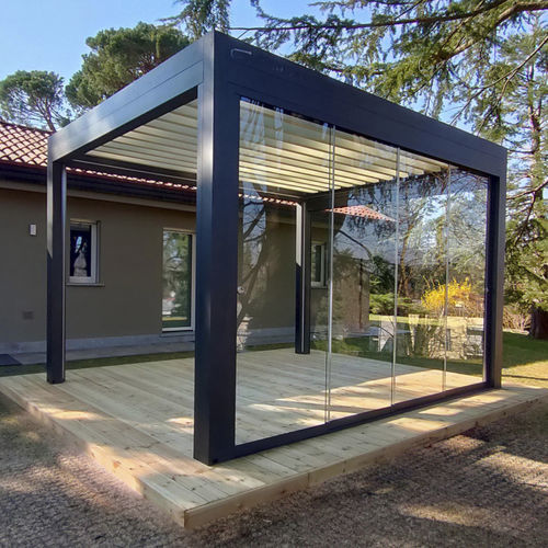 Selbsttragende Pergola - ISCHIA - MV LINE - aus lackiertem Aluminium / Glas / mit orientierbaren Lamellen
