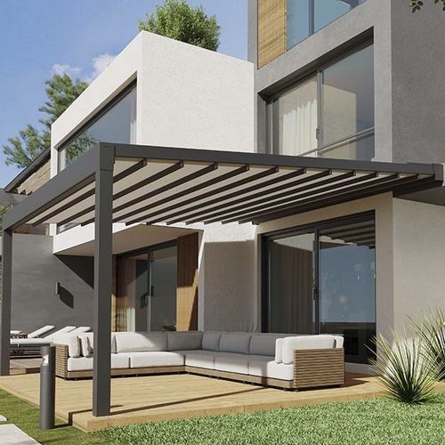 Angebaute Pergola - NEW LIPARI - MV LINE - extrudiertes Aluminium / lackiertes Aluminium / PVC Faltdach