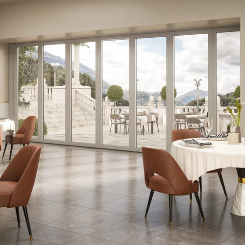 Schiebe-Stapel-Trennwand - THERMOGLAS - ESTFELLER - Falt / mit Glasfront / Aluminium