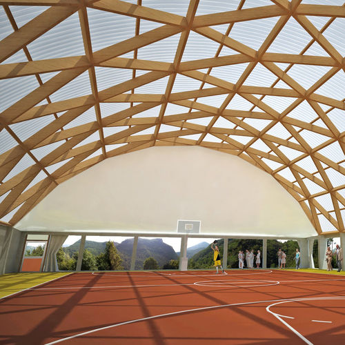 Holz-Dachstuhl / Lamellen - SPACEWOOD - WOOD SYSTEM INTERNATIONAL SRL - für Unterstand / für Sportplätze