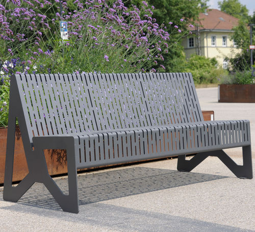 Moderne Bank für den öffentlichen Raum - CHALIDOR 100 - BENKERT BÄNKE - lackierter Edelstahl / mit Rückenlehne / ohne Armlehnen
