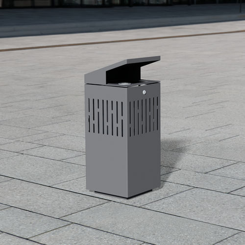 Park-Abfallbehälter - 1110 - BENKERT BÄNKE - lackierter Edelstahl / mit integriertem Aschenbecher / mit Deckel