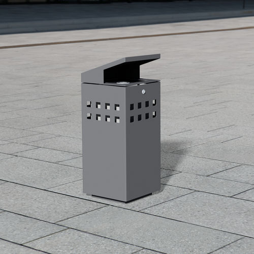 Park-Abfallbehälter - 1310 - BENKERT BÄNKE - lackierter Edelstahl / mit integriertem Aschenbecher / mit Deckel