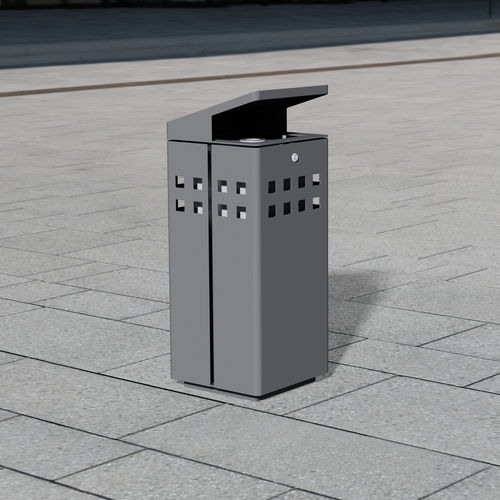 Park-Abfallbehälter - 1320 - BENKERT BÄNKE - lackierter Edelstahl / mit integriertem Aschenbecher / mit Deckel