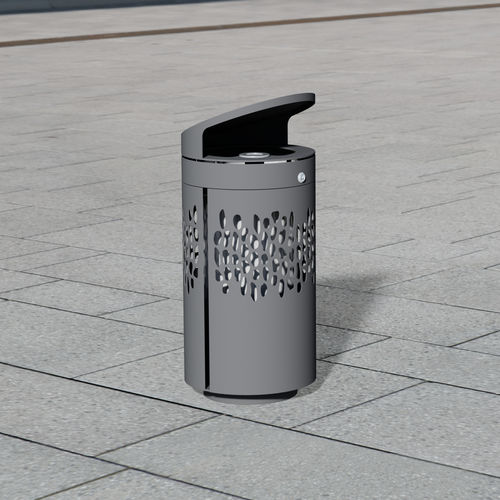 Park-Abfallbehälter - 1410 - BENKERT BÄNKE - lackierter Edelstahl / mit integriertem Aschenbecher / mit Deckel