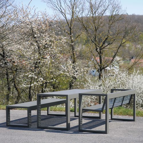 Moderner Picknicktisch - SICORUM M300 - BENKERT BÄNKE - lackierter Edelstahl / Gestell aus Edelstahl / rechteckig