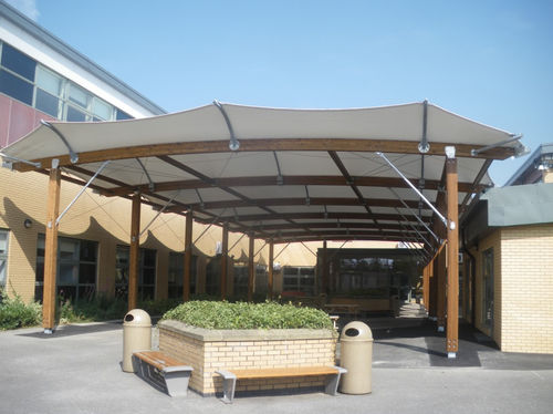 Vordach Flächentragwerk - BRADFORD  - SMC2 - Holz-/Metallstruktur / für Unterstand / mit Polyestermembran