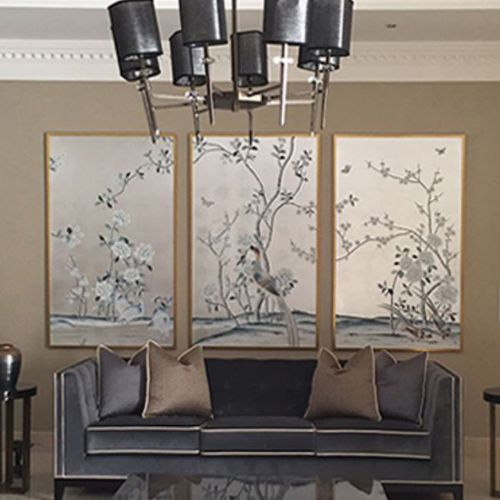Orient-Tapete - CHINESE GARDEN WITH PHEASANTS - Misha wallcoverings - Seide / Blumenmotiv / Naturmotiv