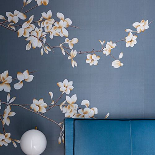 Orient-Tapete - WHITE MAGNOLIA - Misha wallcoverings - Seide / Blumenmotiv / Tapetenoptik